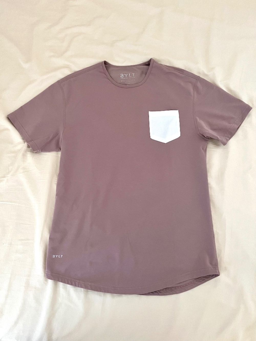 BYLT Basics Drop-Cut S/S Pocket Lux MAUVE/WHITE Sz L